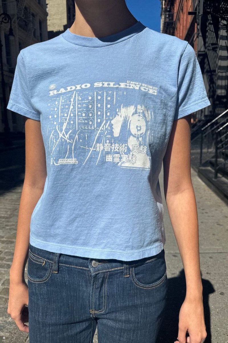 T-Shirt Brandy Melville Chloe Radio Silence Bleu Clair | UBH-49310320